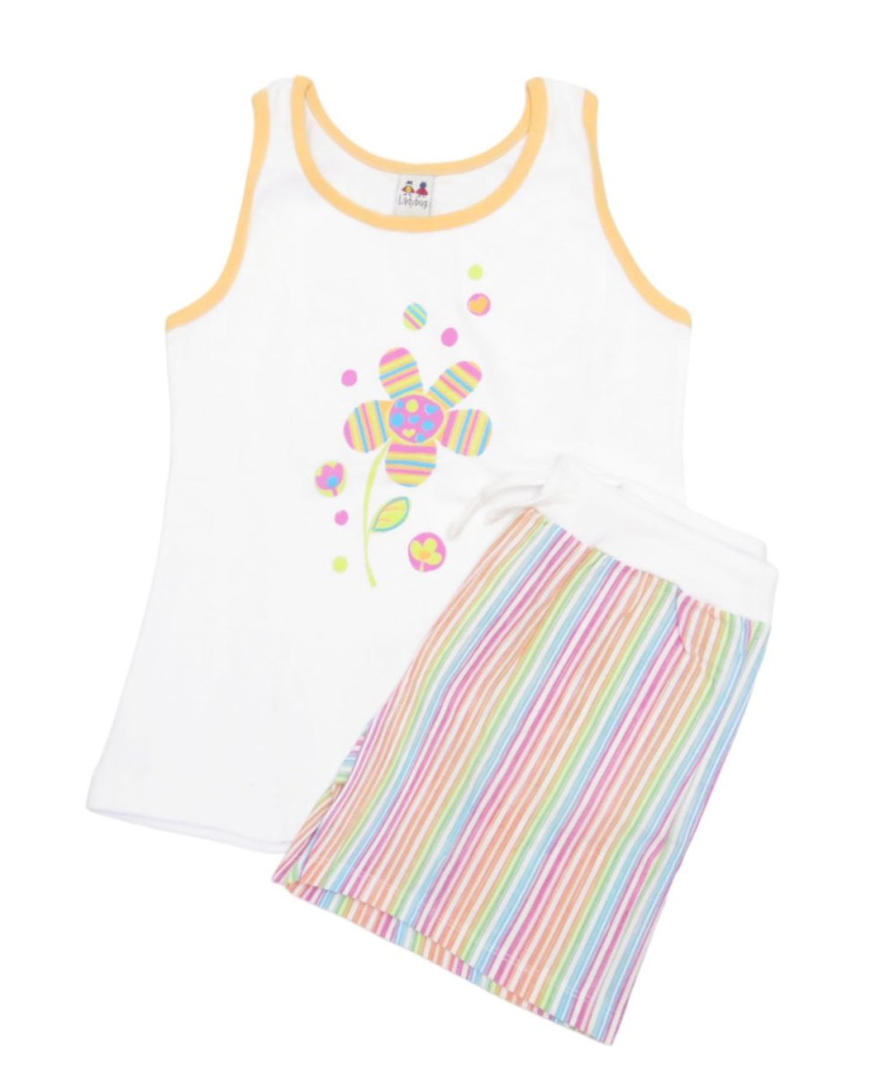 Pijama Verano Remera Musculosa y Short Estampado Flor y Rayas