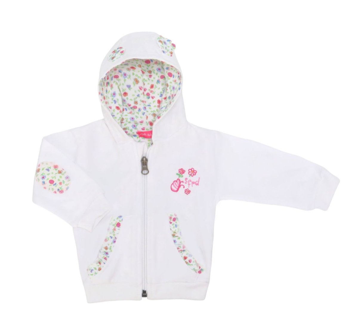 Campera con cierre y capucha Voladito en bolsillos y pitucones 3m-12m