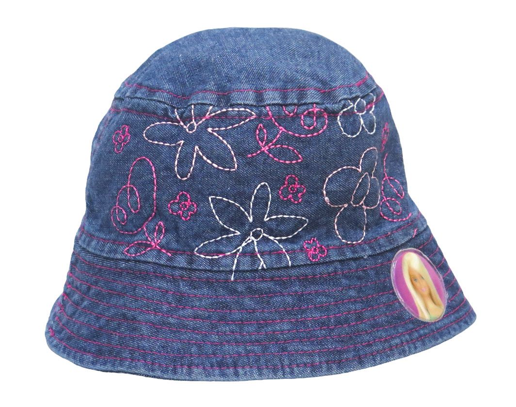 Gorro Piluso Jean flores bordadas holograma de barbie