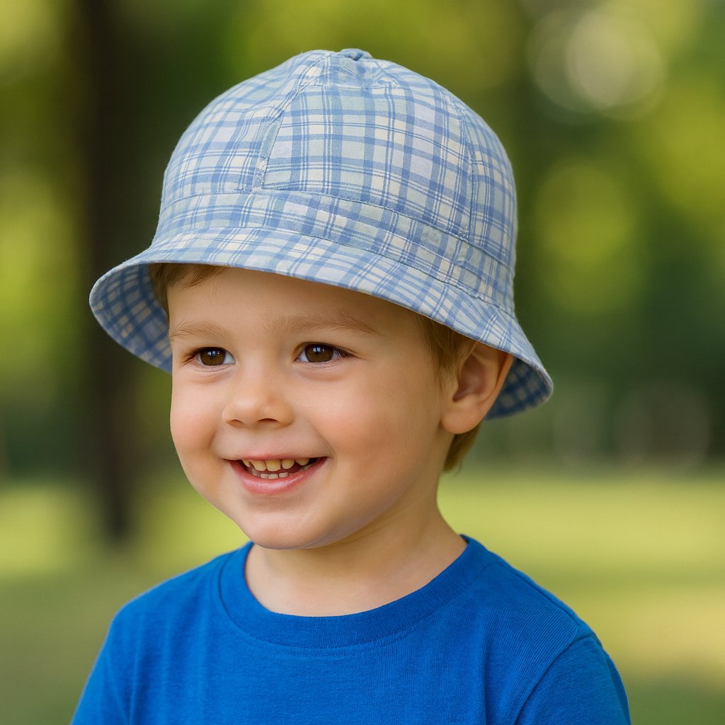Gorro Piluso Cuadrille celeste blanco