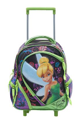 Mochila Con carro 30 Cm Campanita Campanita Tinker Bell Verde manzana con negro y fuccia Parte inferior de Cuerina Verde Brillante 5 cierres