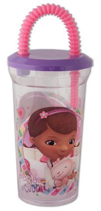 Vaso Sport con Sorbete (Pajita) flexible con tapa estampado Perlado transparente o Glitter personaje Doctora Juguetes Cars Toy Story Monster High Hello Kitty Princesas Barbie Spider Man  Mickey