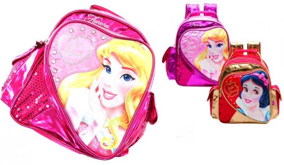 Mochila Personaje Espalda Princesas Aurora Bella Durmiente "Solo Amor" Lentejuelas