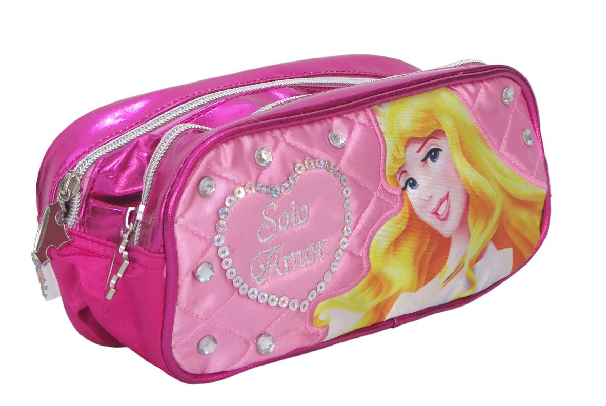 Cartuchera Canopla 2 cierres con Estampado de Princesas con lentejuelas "Solo Amor"