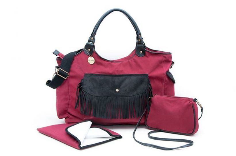 Bolso Cambiador tipo Cartera Varios Motivos "VICKY BORDEUX" COLOR BORDO CON FLECOS DE GAMUZA
