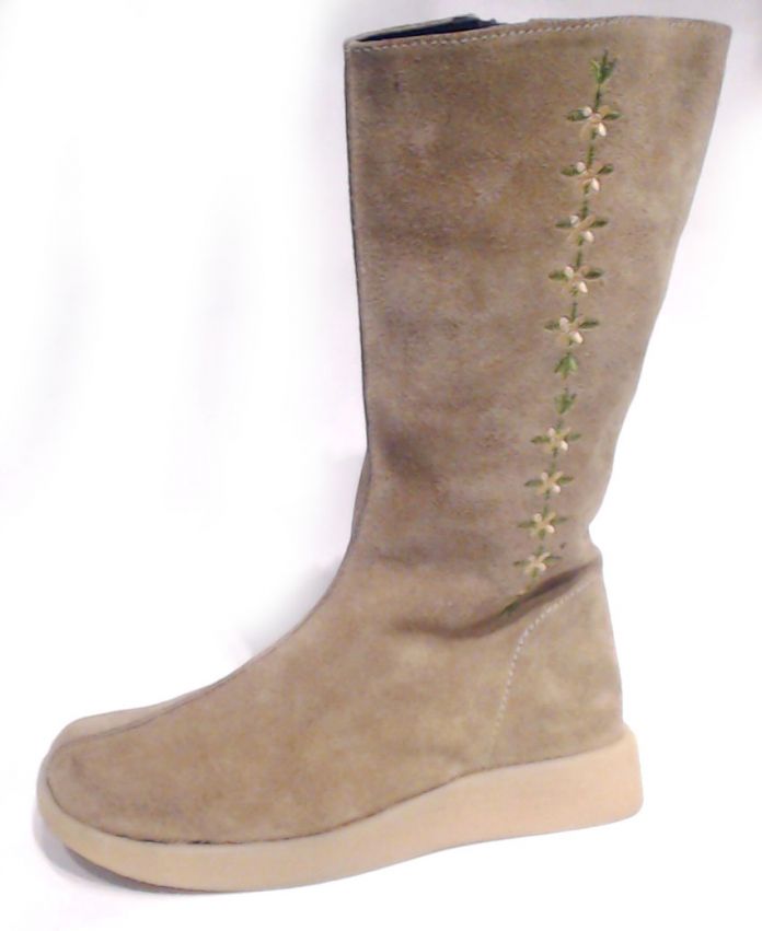 Bota Alta Gamuza cierre Flores Bordadas