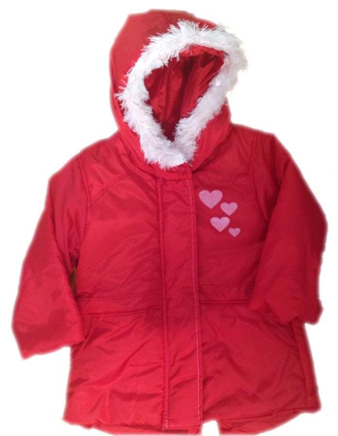 Campera de wata con capucha con borde de peluche de nena