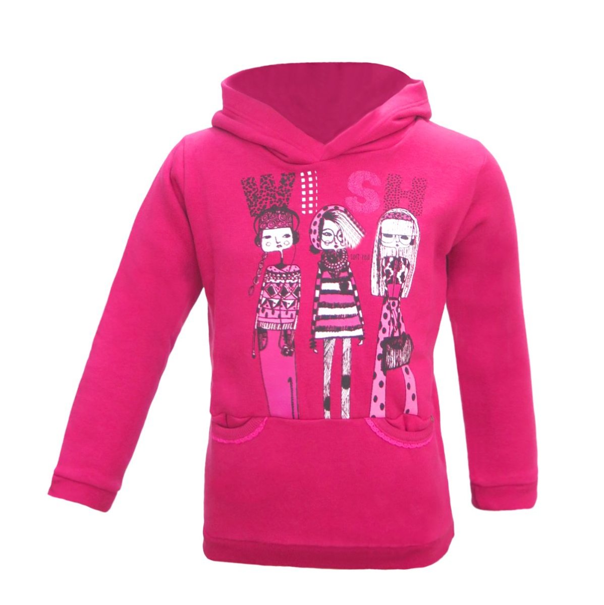 Buzo Frizado Estampado con Capucha y bolsillo cherry