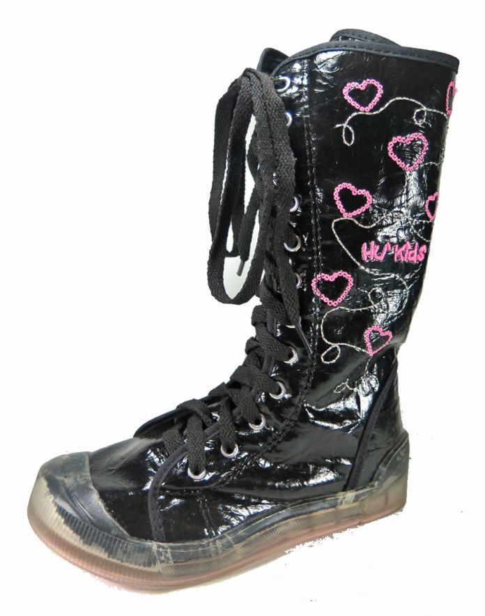 Bota Alta Hu_ Kids Charol Cordon Bordada