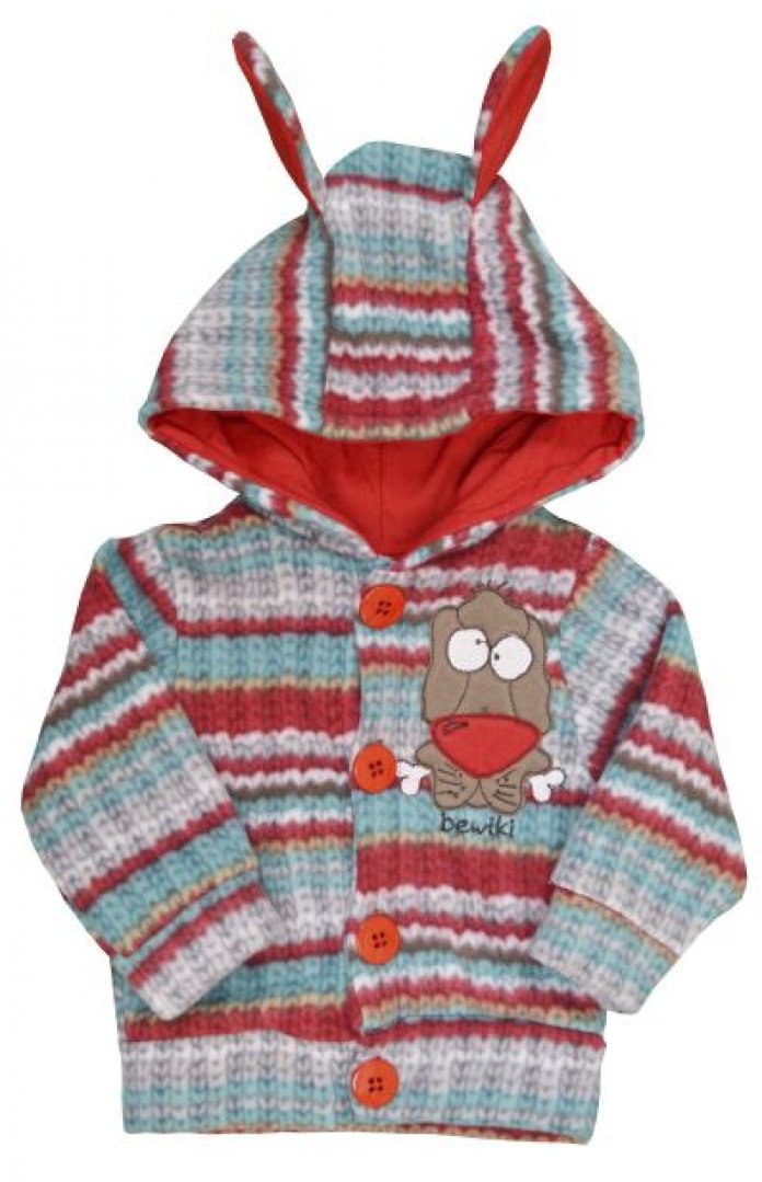 Campera de Polar con Capucha y Orejitas Estampado Rayado