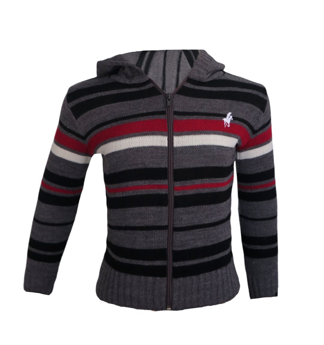 Campera tejida de lana rayada con capucha con cierre