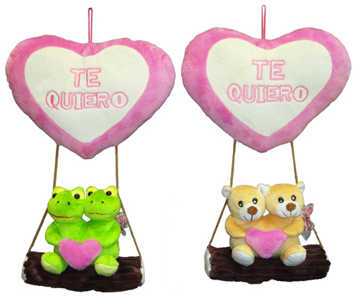 Peluches Pareja de Animalitos sentados en rama tronco con corazon Te Quiero - Vacas