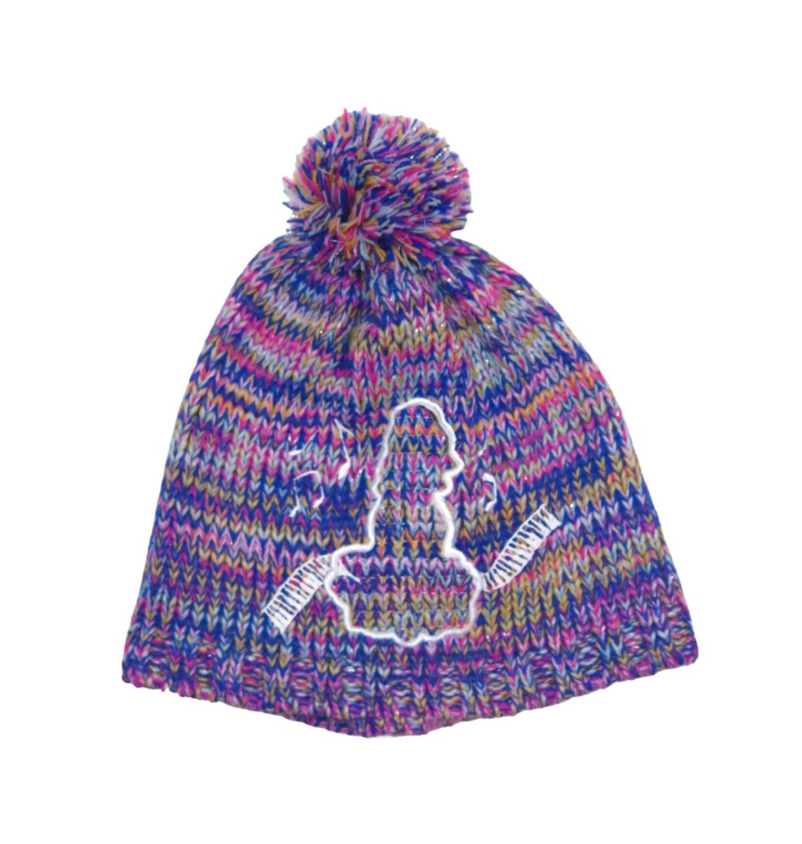 Gorro Tejido Melange Con Pompón Y Aplique Violeta