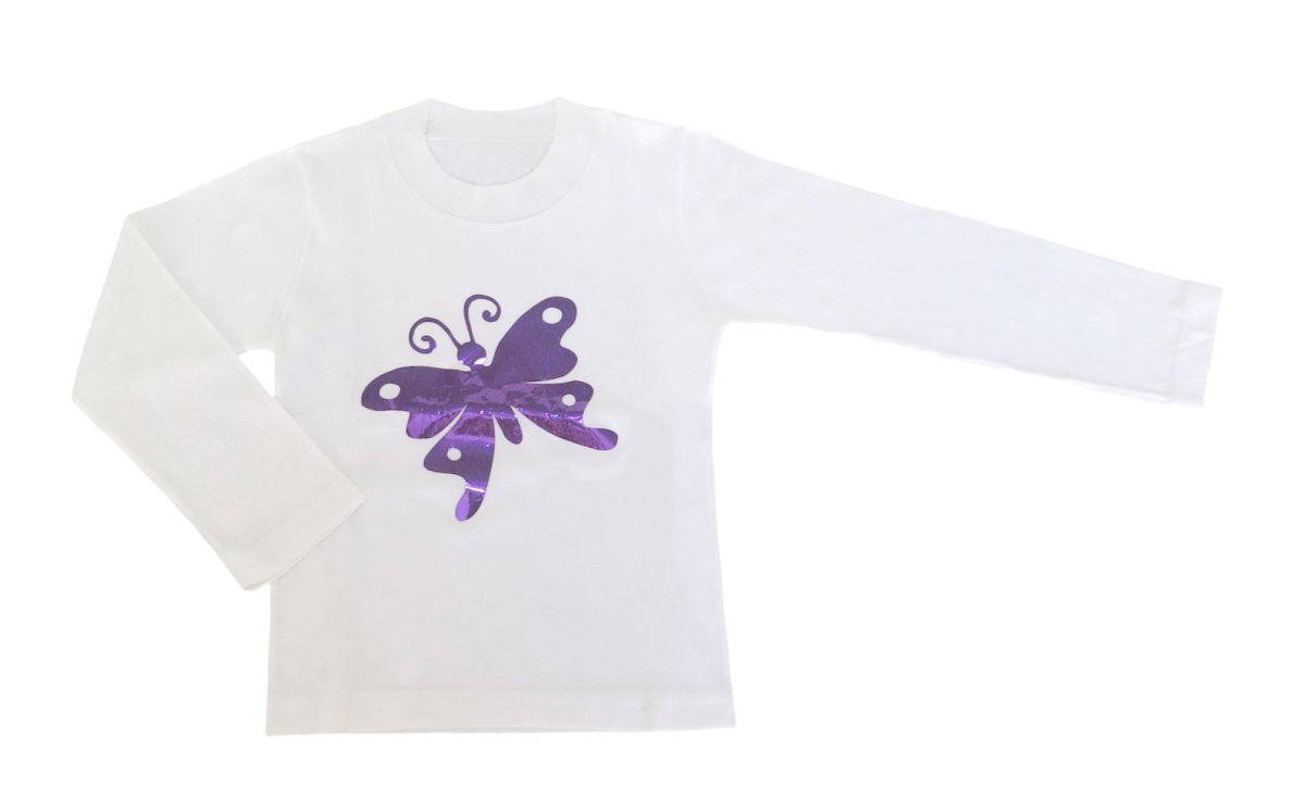 Remera Manga Larga Con Brillo Aplique de Mariposa