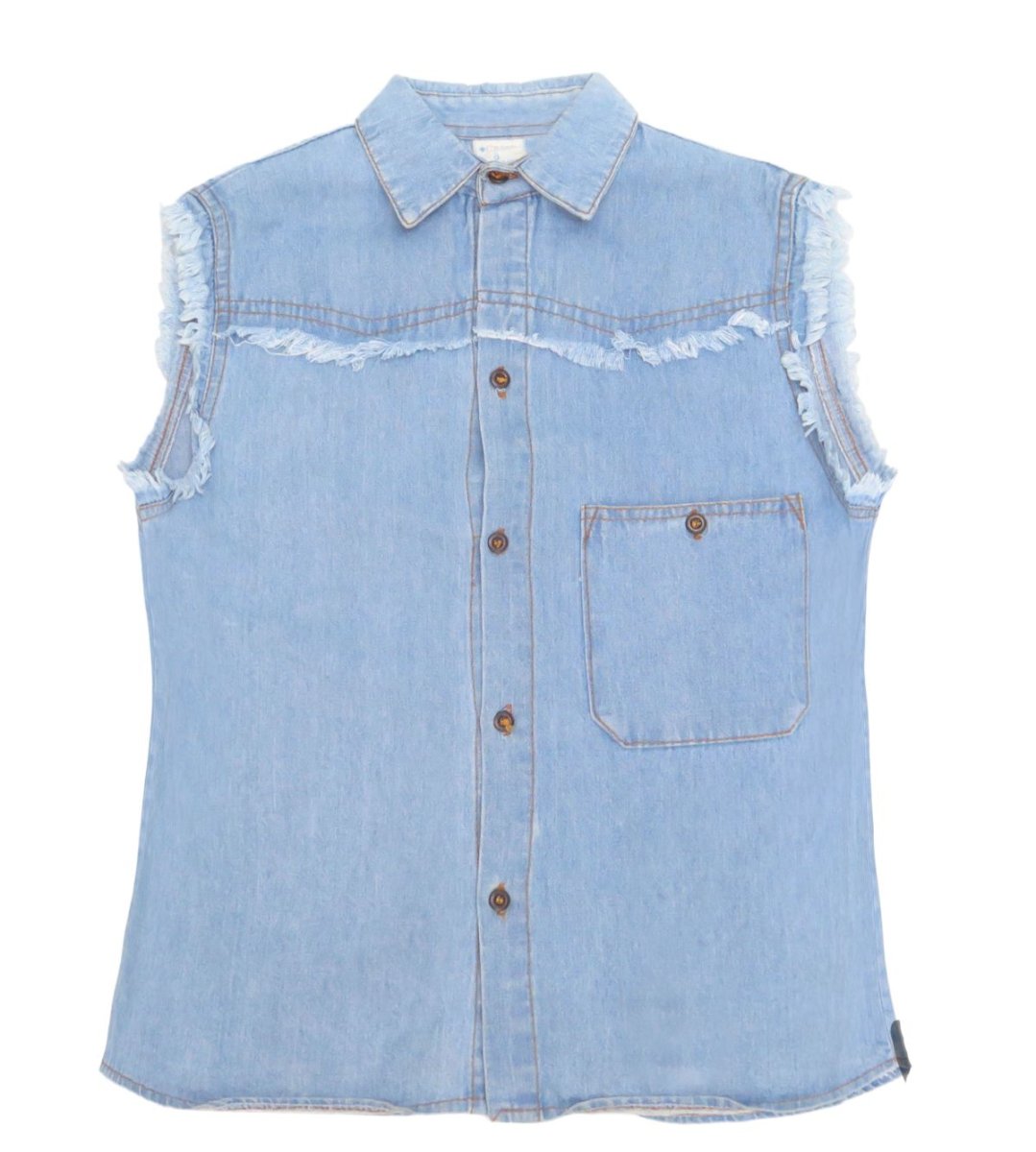 Chaleco camisa Jean con bolsillo y flequillo
