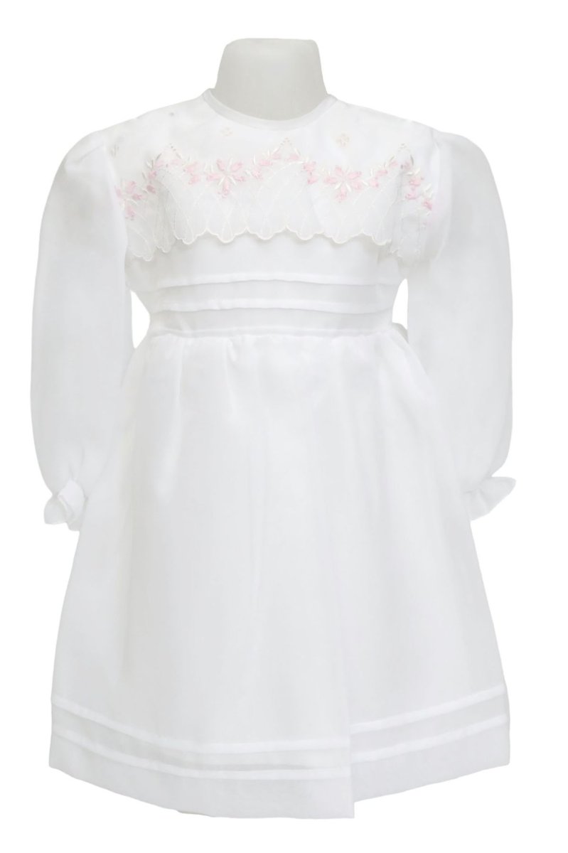 Vestido de Bautismo Puños y pechera Bordadas