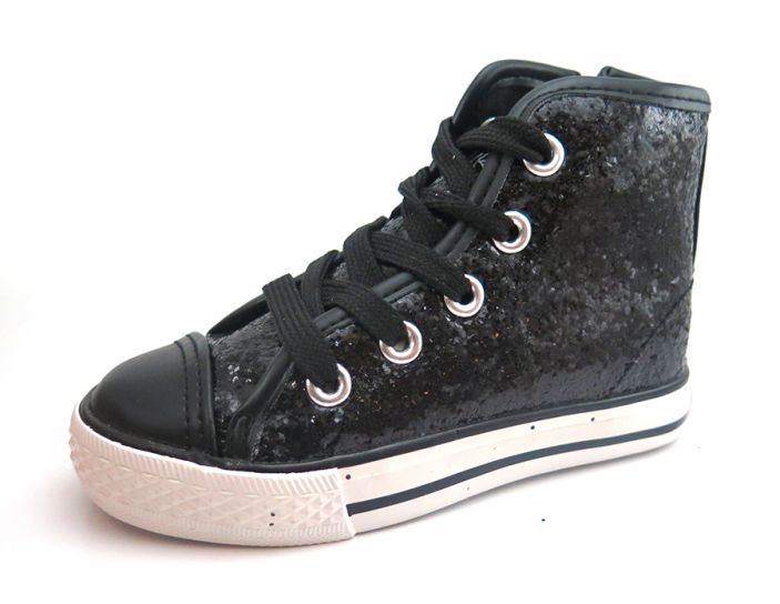 Botas Basket Juana Negra Brillo Glitter Cordones