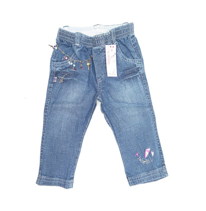 Pantalon de Jean Con Cadenita Sombrillita Bordada en Pierna