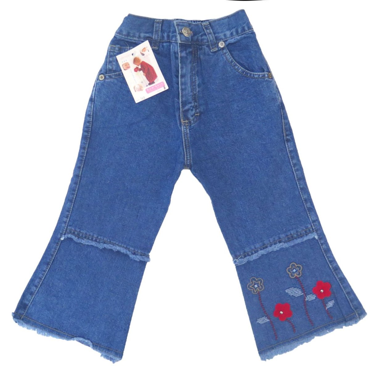 Panalon de Jean Con Bordado Flores y Apliques