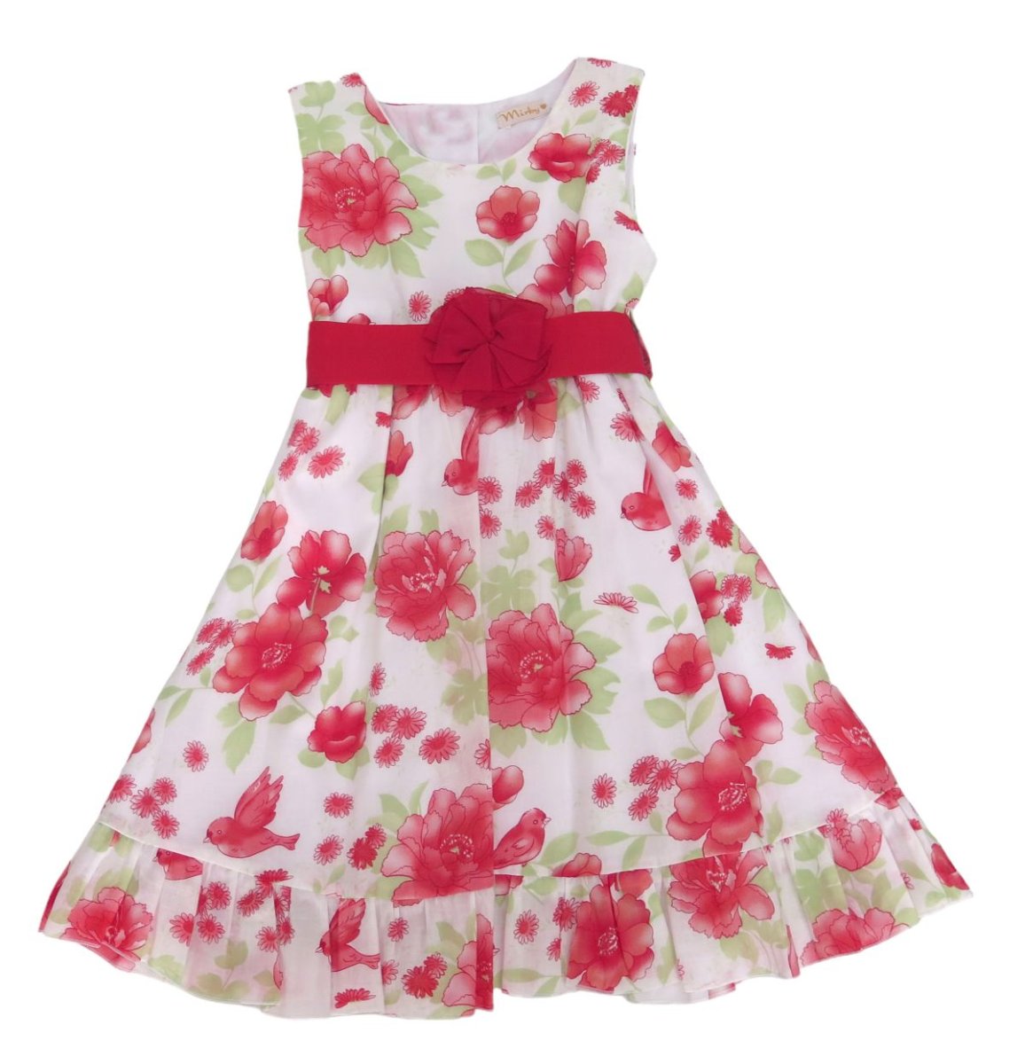 Vestido Sin Mangas Estampado Floreado con Faja con Flor