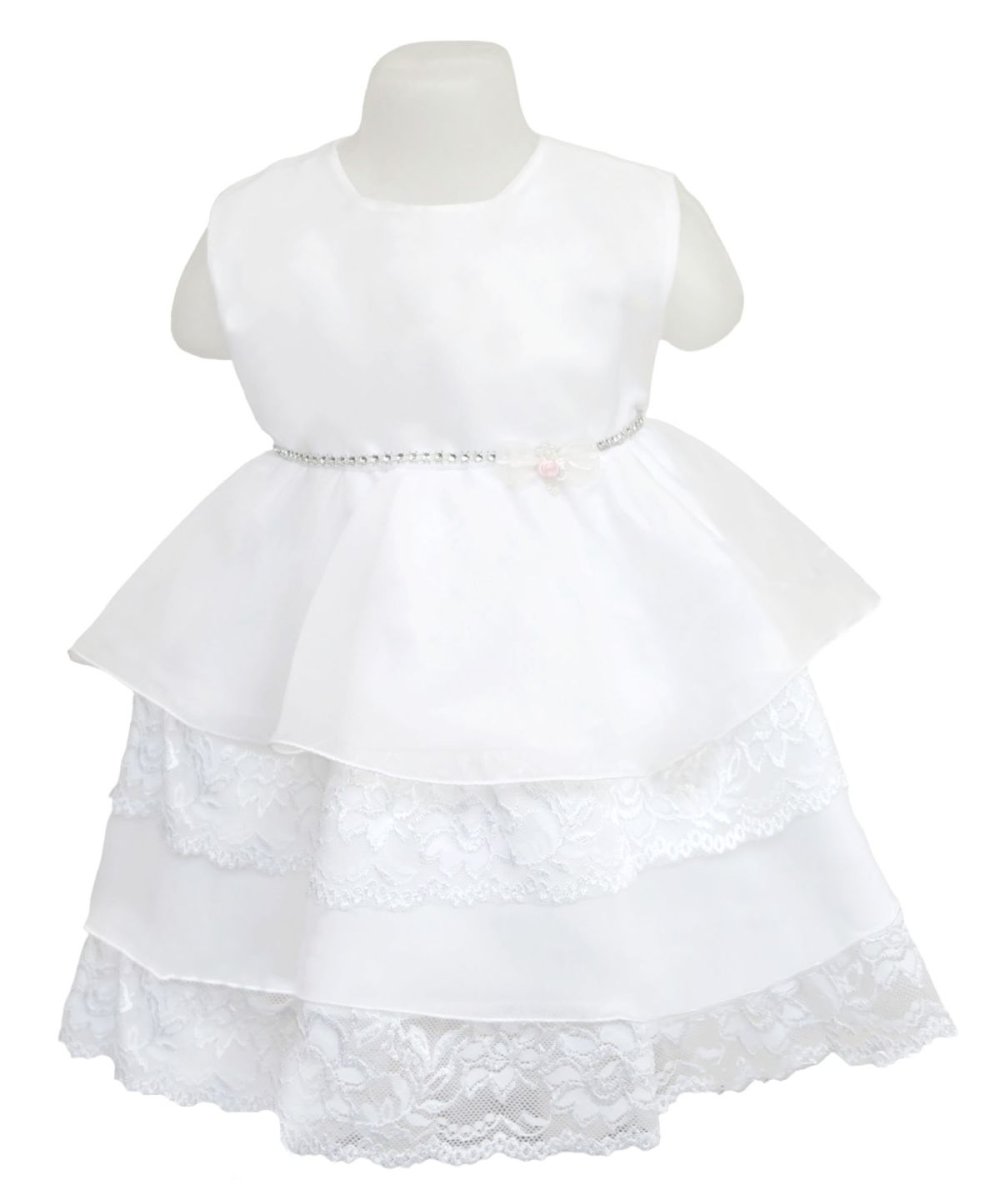 Vestido gasa con volados en encaje y strass