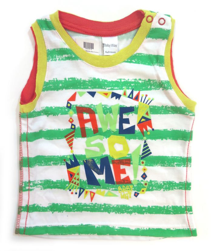 Remera Musculosa Rayada Estampada Awesome
