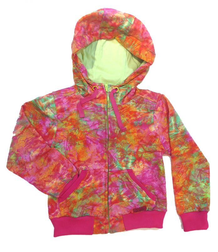 Campera de algodon rustica estampada con capucha de nena