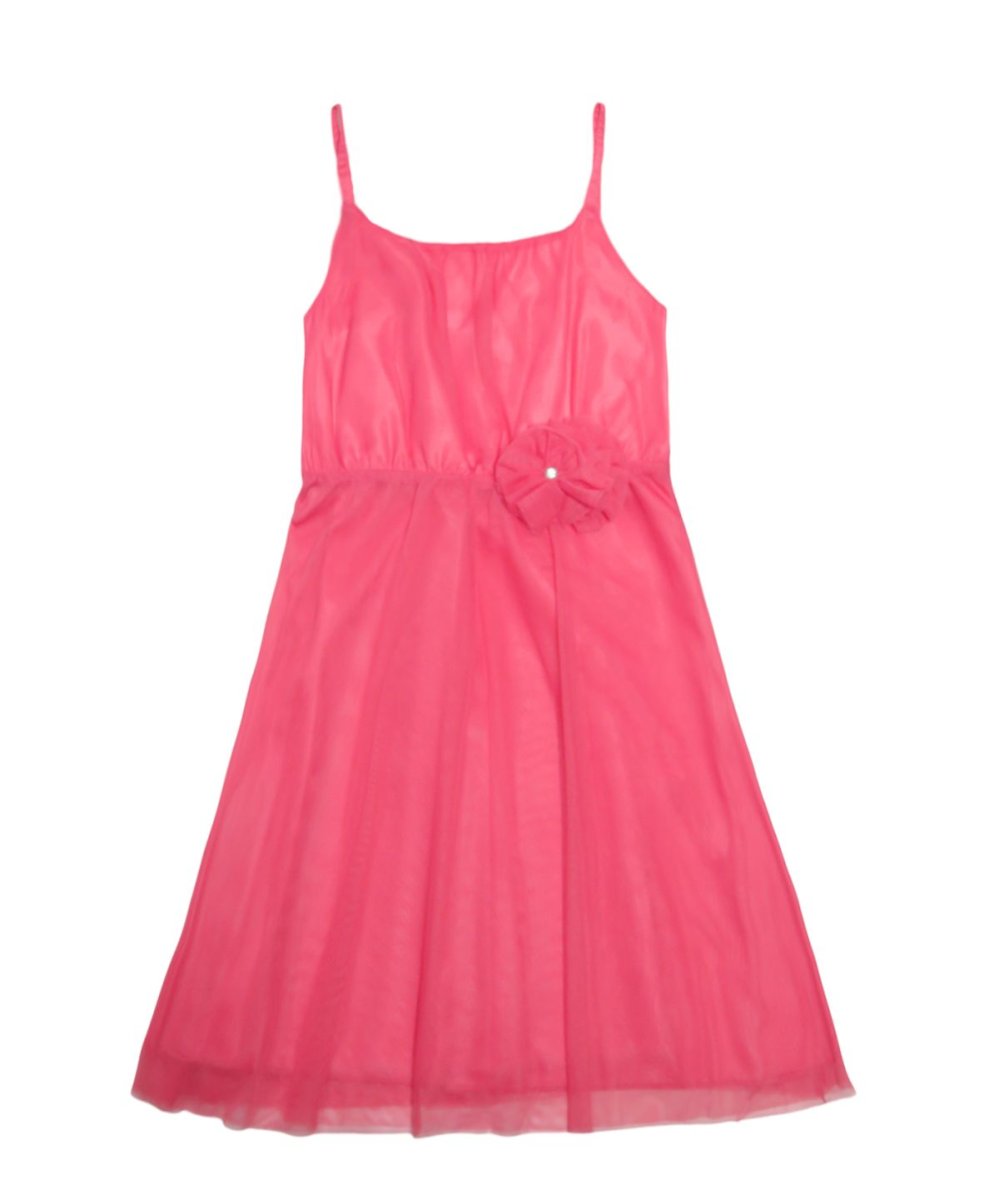 Vestido solero de gasa con flor en cintura