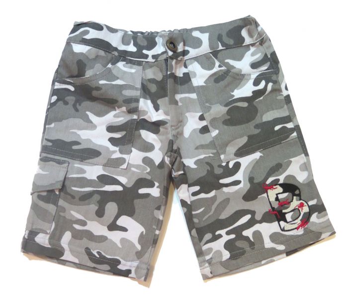 Bermuda De Gabardina Camuflada Con Aplique Bordado Con Cintura Regulable