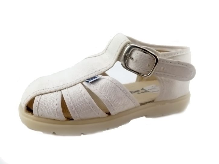 Zapatilla Sandalia Lona Lisa Con Hebilla Tipo Franciscana