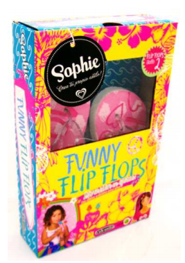 "Funny Flip Flops Sophie". Diversión en ojotas. 4 talles surt. Incluye, Ojotas tampografiadas, globos de agua, glitter y pegamento