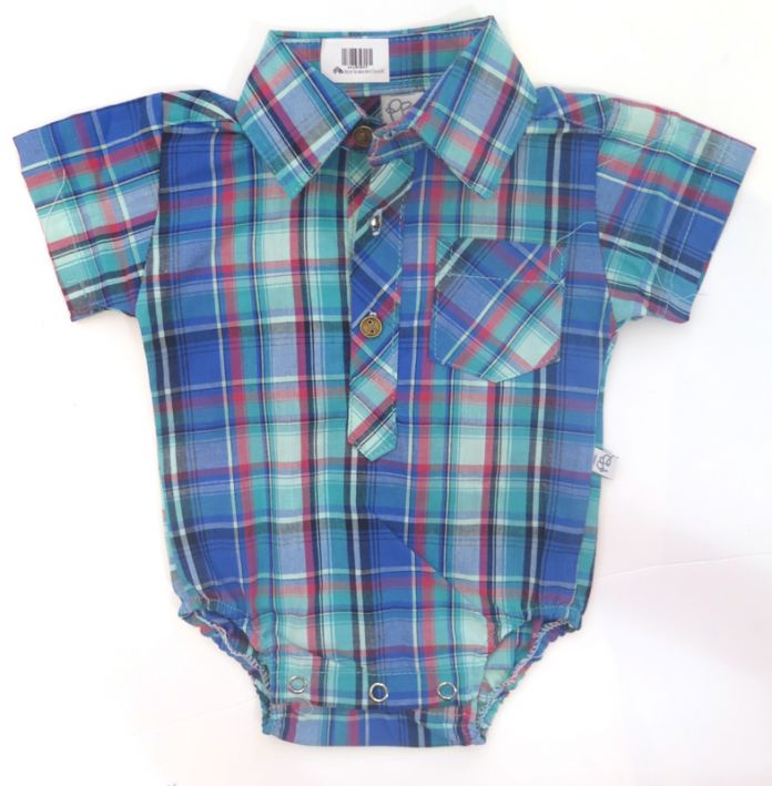 Body manga corta con cuello y bolsillo tipo camisero escoces de varon