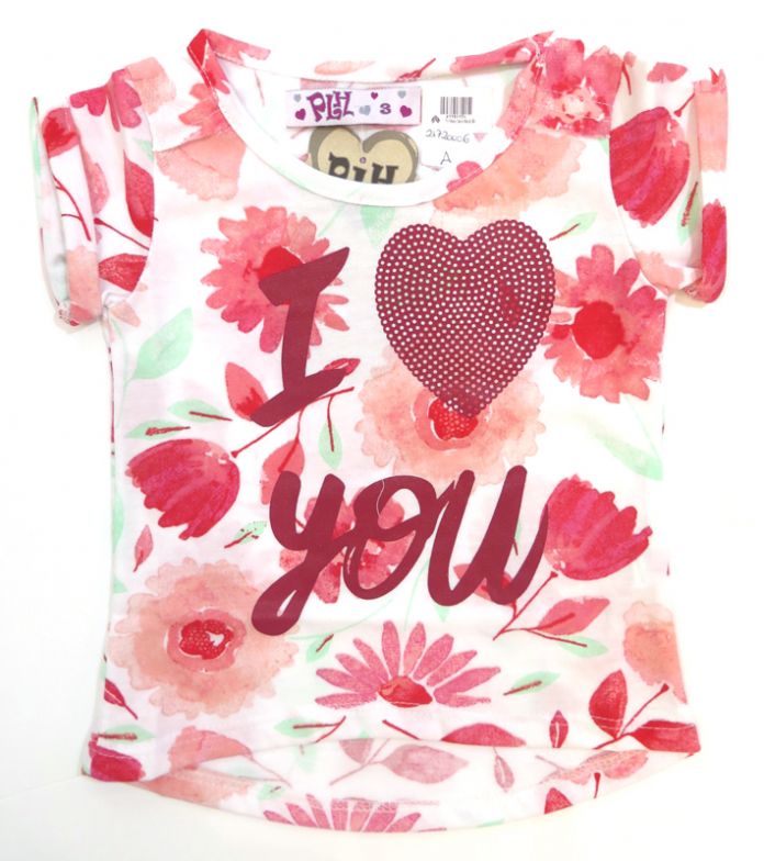 Remera estampada de algodon manga corta de nena "l love you"