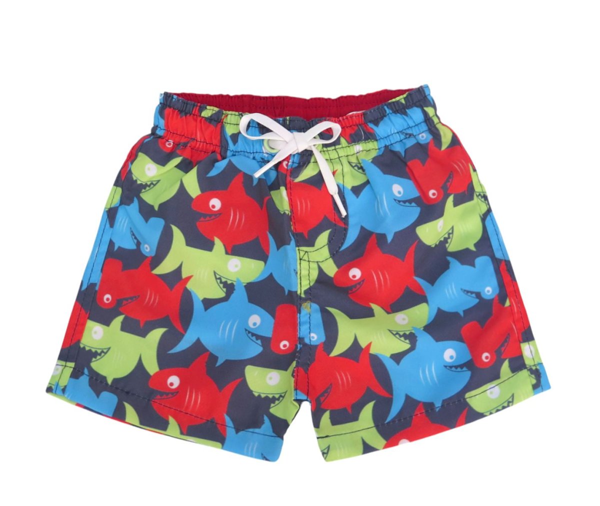 Short de Baño Estampado Tiburones Colores Con Suspensor