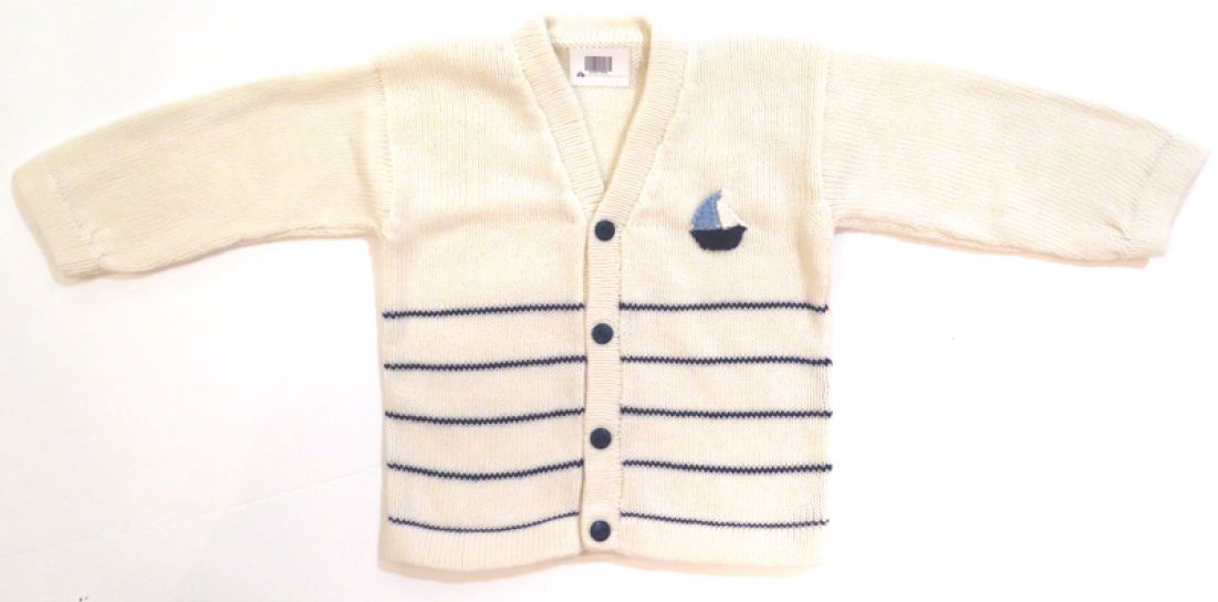 Saco de hilo de varon conm bordado de velero y finas rayas