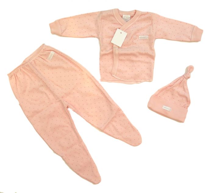 Conjunto Batita Manga Larga Con Medio Osito Ranita Con Pie y Gorro Lunares