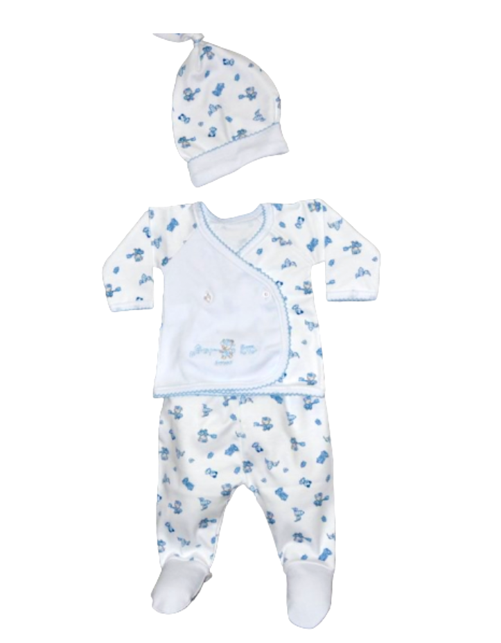 conjunto recien nacido 3 piezas (batita manga larga , medio osito y gorro)