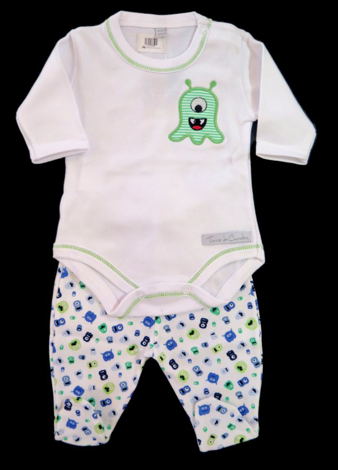 Conjunto de Body Manga Larga Medio Osito Con Pie Estampado Con Monstruos