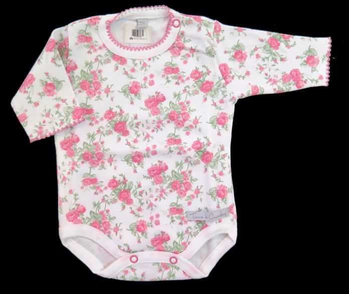 Body Manga Larga de Algodon Estampado Floreado Cuello Bordado de Invierno