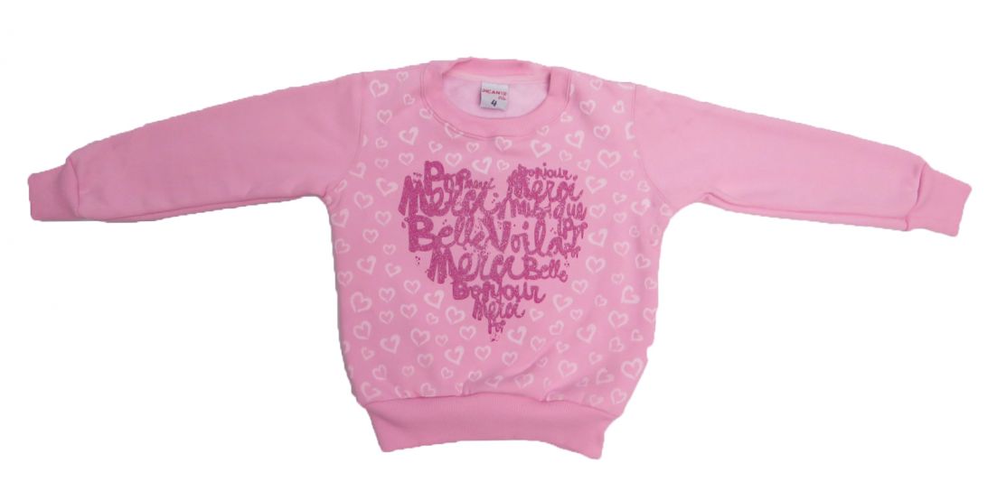 Buzo Sin Capucha Con Friza Frizado Estampado con Brillo Corazones Con Puño