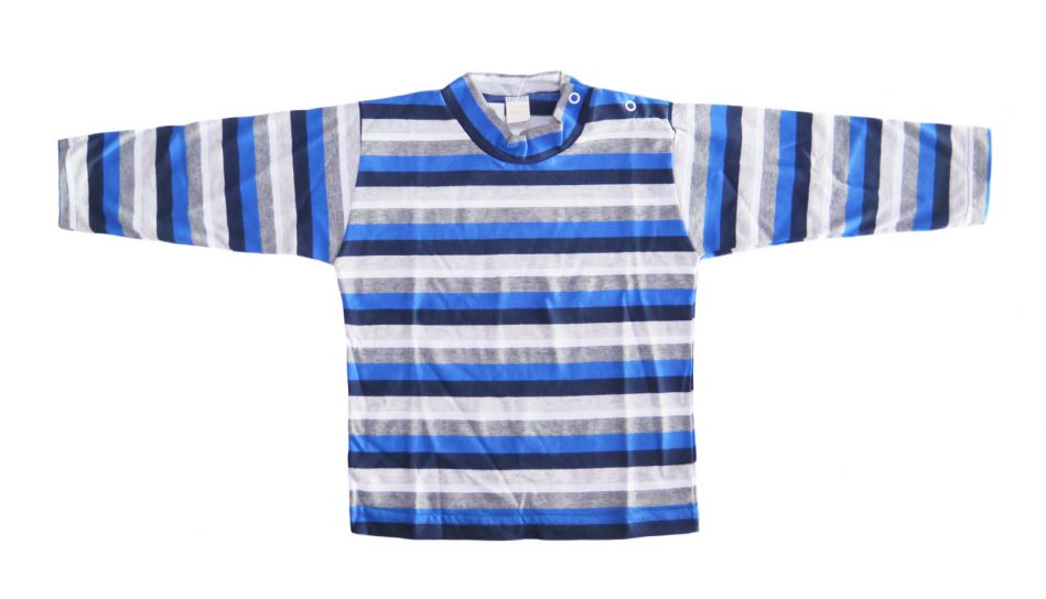 Remera Manga Larga Rayada Con Broche en el Cuello