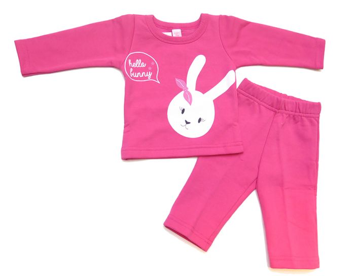 Conjunto Frizado Buzo Estampado Con Conejo  y Pantalon