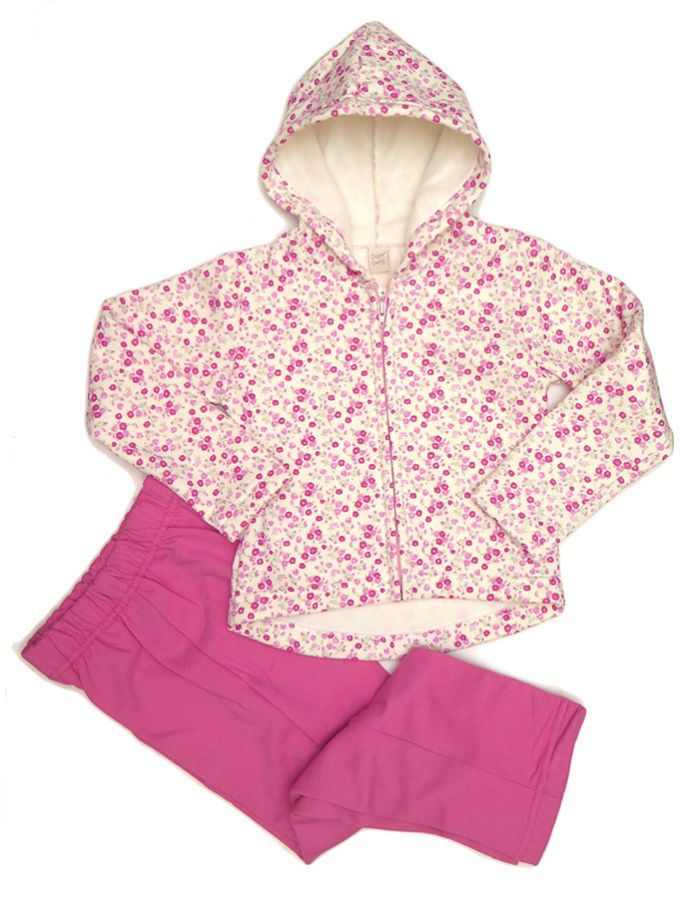 Conjunto Jogging de Campera Con Capucha Estampada Con Flor y Pantalon Liso
