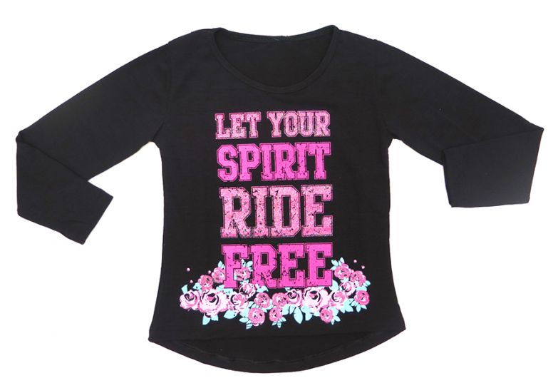 Remera Manga Larga Estampada Letras Flores Brillo Dice Spirit Ride Free