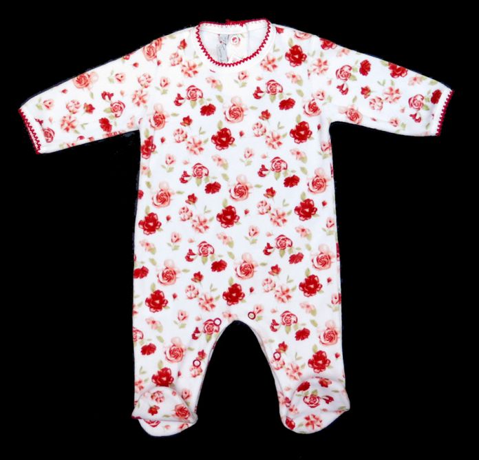 Enterito Floreado De Plush Manga Larga Con Pie