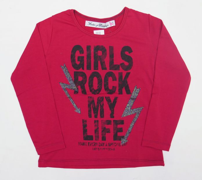 Remera Manga Larga Estampada Con Brillos