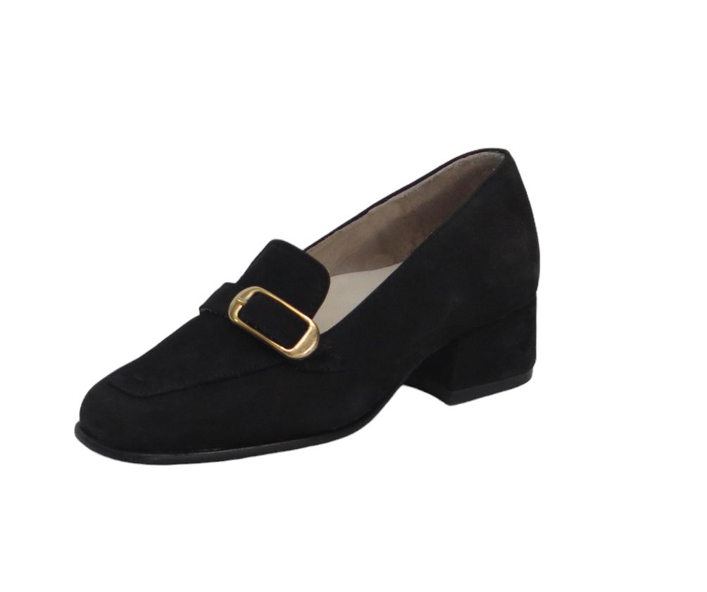 Zapato Mocasin de Gamuza Con Hebilla y Taco