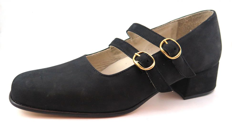 Zapato Mocasin Gamuza Con Doble Hebilla con Taco