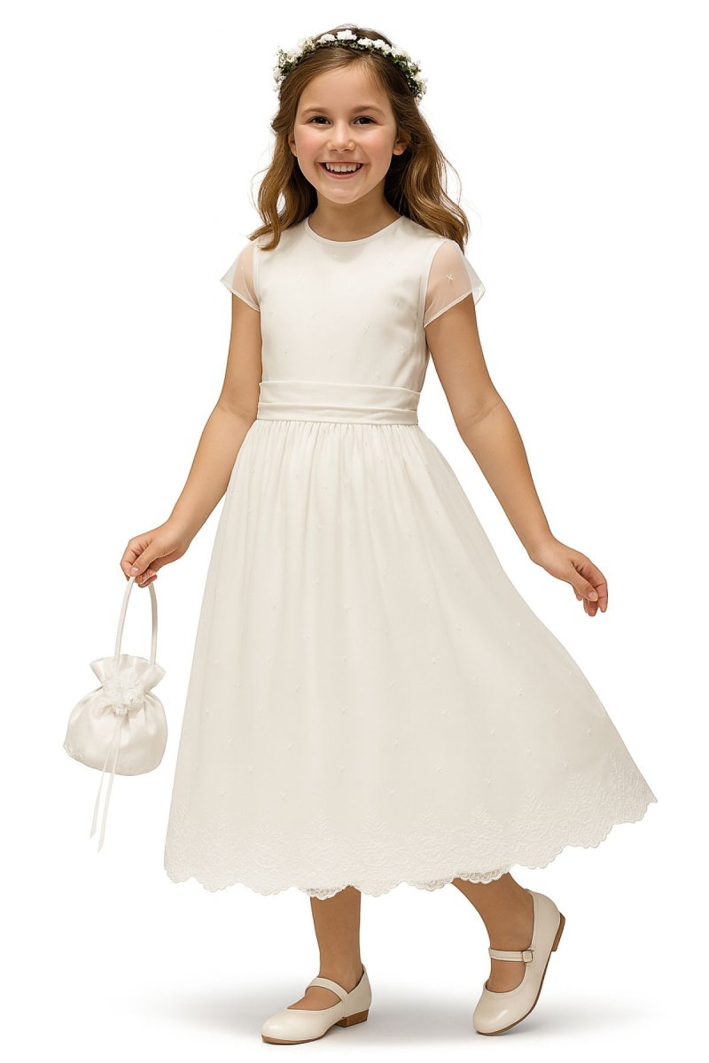 Vestido de Comunion Tul Bordado Con Faja