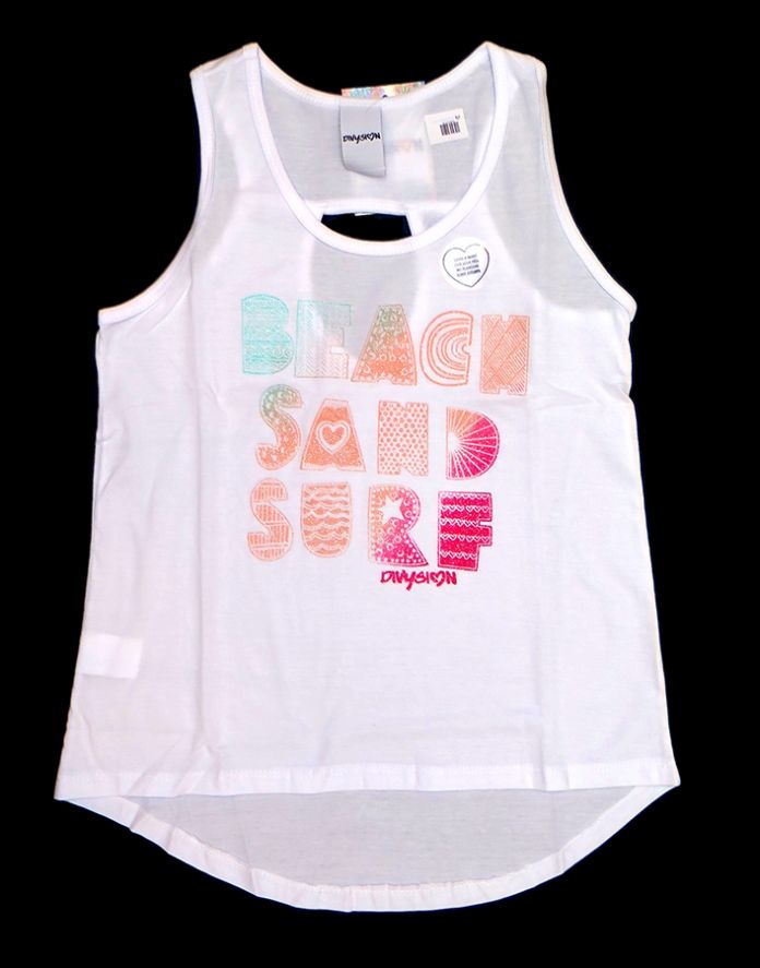Remera Musculosa Sin Mangas Estampada Con Brillo " Beach Sand Surf "